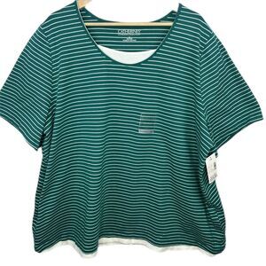 NWT Catherines Womens Plus Size 1X Blue/Wht Striped Suprema T-shirt Short Sleeve